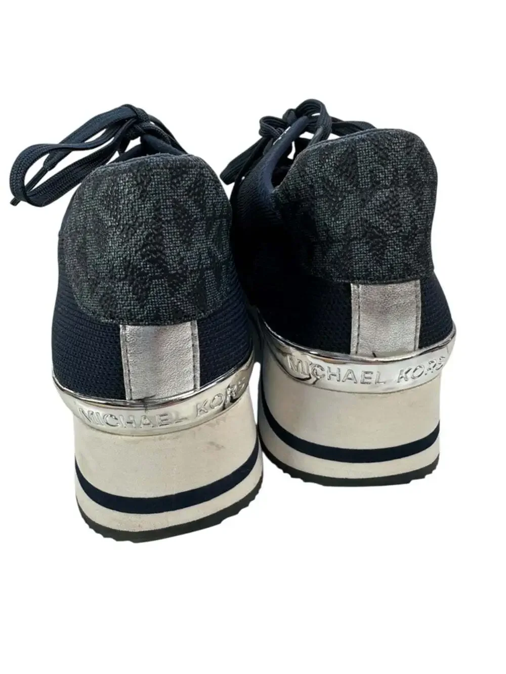 Michael Kors Monique Knit Trainer Navy Platform Sneakers Athleisure Womens 8